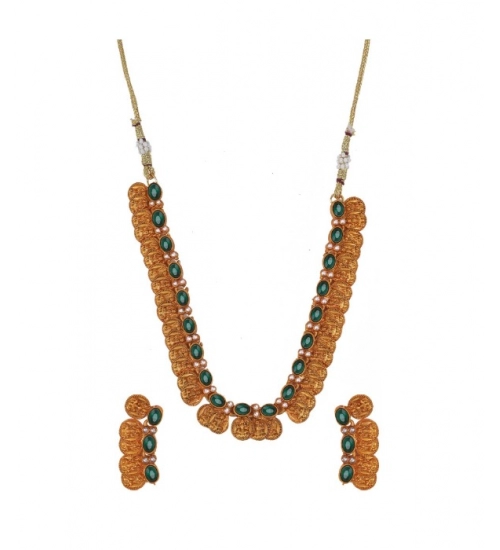 Women's Elegent Laxmi Coin Shape Jewellery Chowker Set (Green, Free Size)