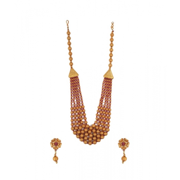 Dropship Women's Ethnic Five Layer Brass Mala With Crystal For Women And Girls (Red, Free Size)