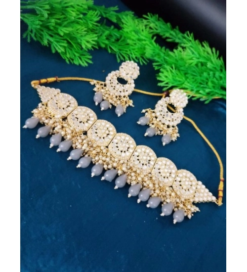 Women's Necklace Chowker Set (Grey, Free Size)