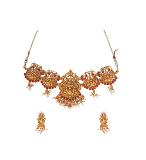 Women's Elegent Temple Jewellery Set (Maroon, Free Size)
