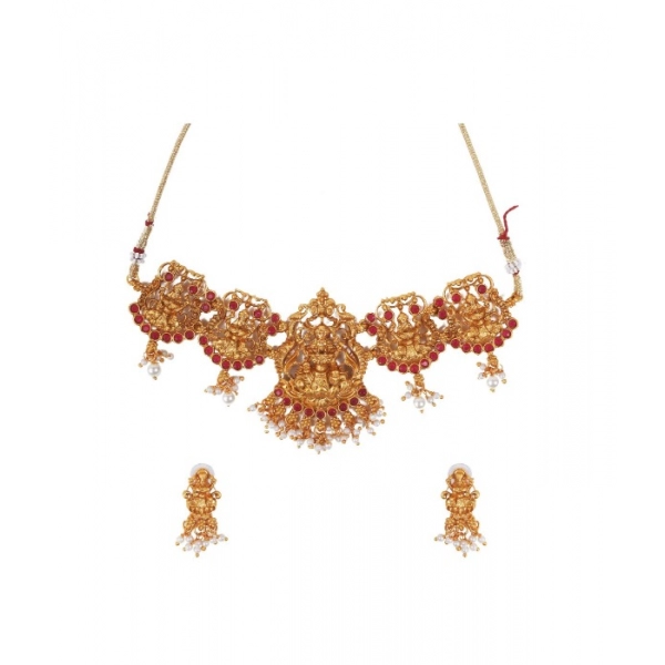 Dropship Women's Elegent Temple Jewellery Set (Maroon, Free Size)