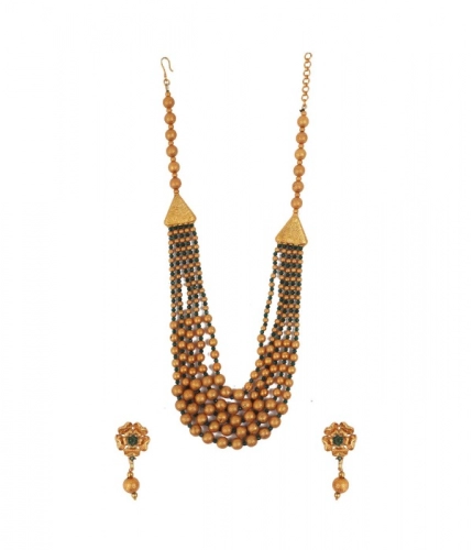 Women's Ethnic Five Layer Brass Mala With Crystal For Women And Girls (Green, Free Size)