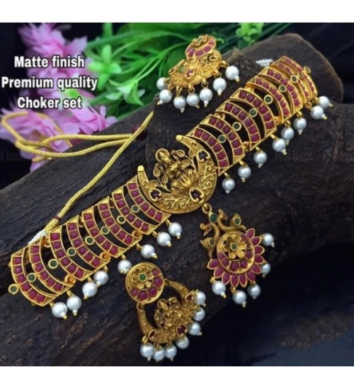 Women's Elegent Brass Chain Necklace Set (Pink, Free Size)