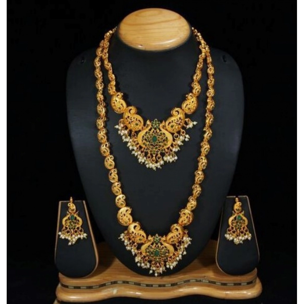 Generic Women's Elegent Temple Jewellery Set With Earrings (Green, Free Size)