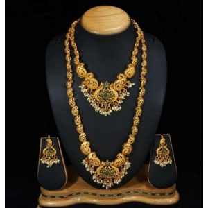 Generic Women's Elegent Temple Jewellery Set With Earrings (Green, Free Size)