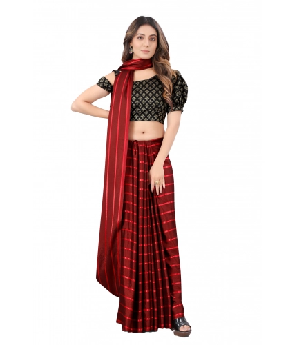 Women's Satin Silk Saree with Blouse (Red, 5-6 Mtrs)