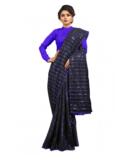 Women's Vichitra Saree with Blouse (Blue, 5-6 Mtrs)