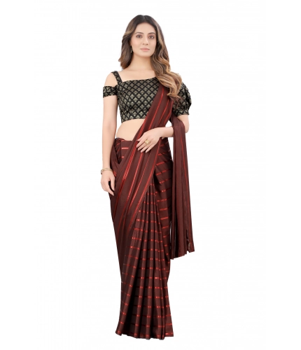 Women's Satin Silk Saree with Blouse (Orange, 5-6 Mtrs)