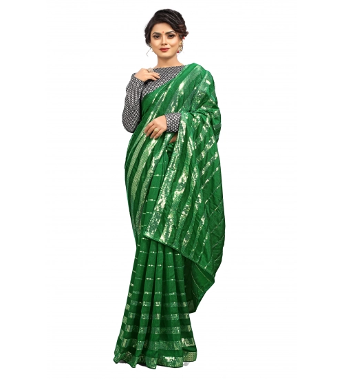 Women's Vichitra Saree with Blouse (Green, 5-6 Mtrs)