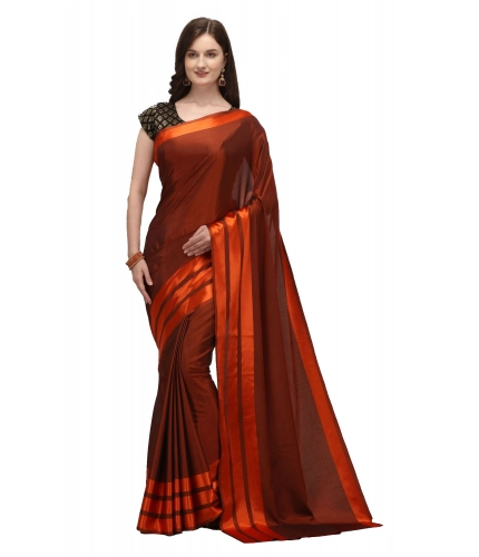 Women's Satin Silk Saree with Blouse (Orange, 5-6 Mtrs)