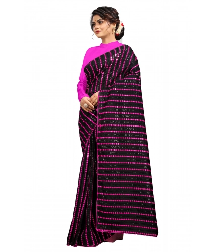 Women's Vichitra Saree with Blouse (Pink, 5-6 Mtrs)