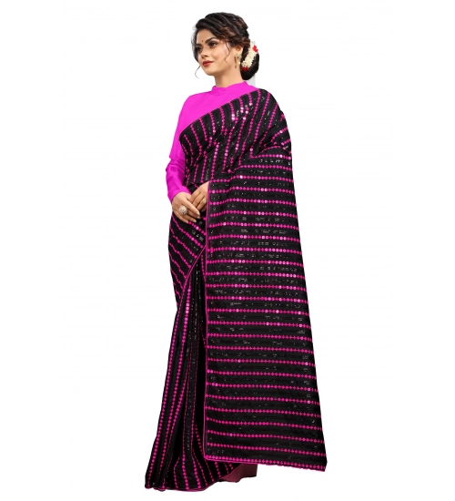 Women's Vichitra Saree with Blouse (Pink, 5-6 Mtrs)