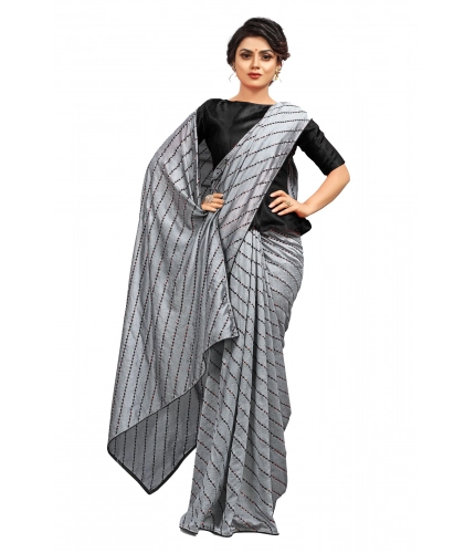 Women's Vichitra Saree with Blouse (Grey, 5-6 Mtrs)
