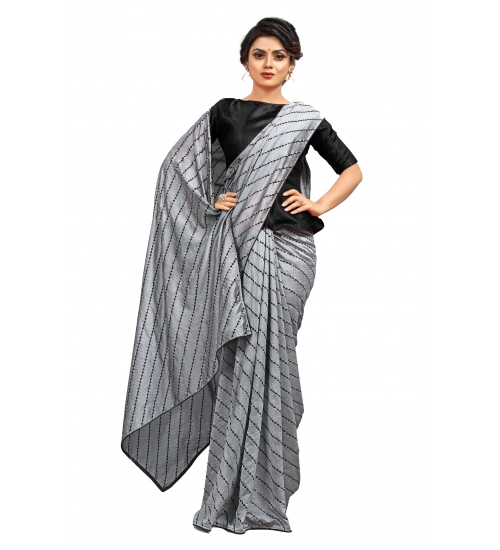 Women's Vichitra Saree with Blouse (Grey, 5-6 Mtrs)