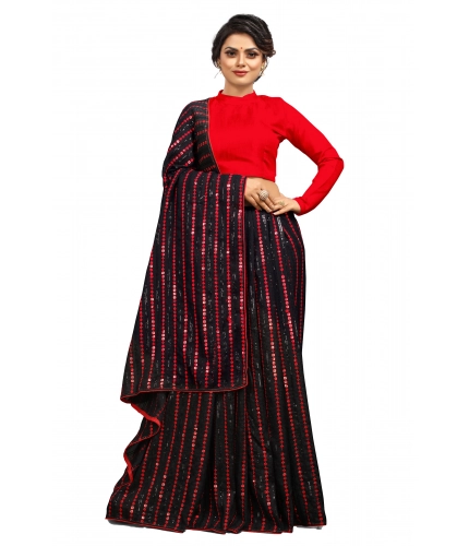 Women's Vichitra Saree with Blouse (Red, 5-6 Mtrs)