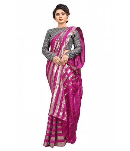 Women's Vichitra Saree with Blouse (Pink, 5-6 Mtrs)