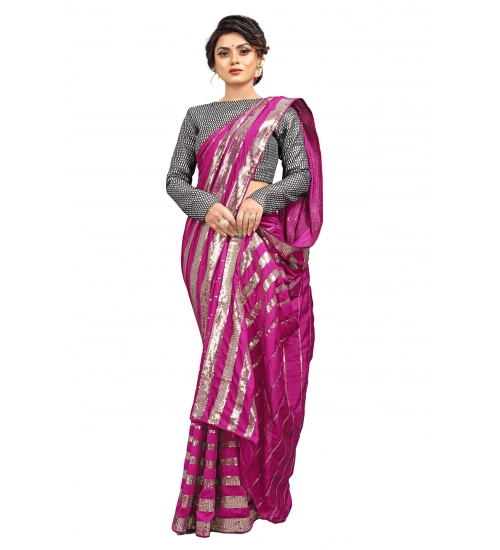 Women's Vichitra Saree with Blouse (Pink, 5-6 Mtrs)