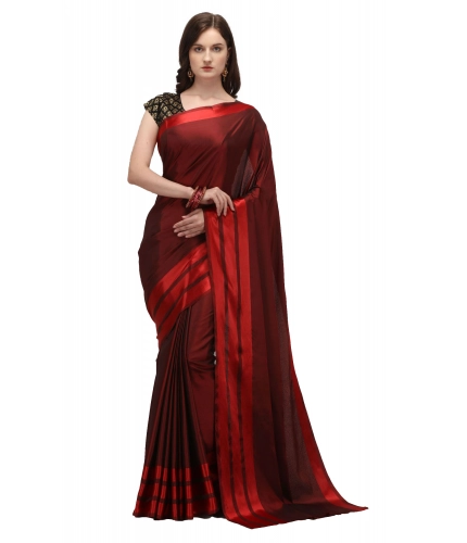 Women's Satin Silk Saree with Blouse (Red, 5-6 Mtrs)