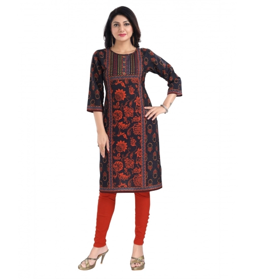 Women's 3/4th Sleeve Cotton Blend Tunic Long Kurti (Grey)