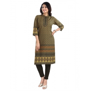 Generic Women's 3/4th Sleeve Cotton Blend Tunic Long Kurti (Yellow)