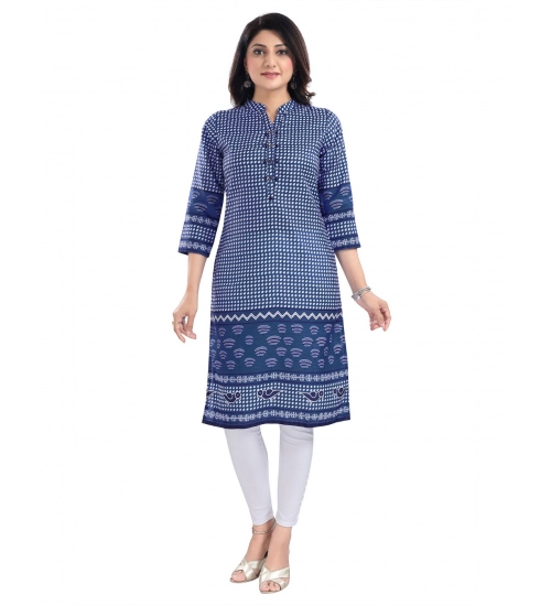 Women's 3/4th Sleeve Cotton Blend Tunic Long Kurti (Blue)