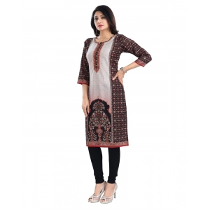 Generic Women's 3/4th Sleeve Cotton Blend Tunic Long Kurti (Brown)