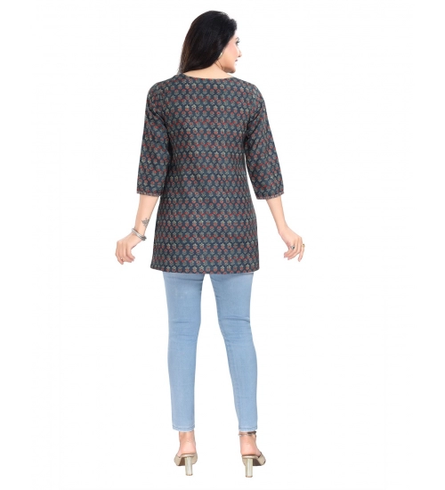 Women's 3/4th Sleeve Viscose Blend Tunic Short Top (Blue)