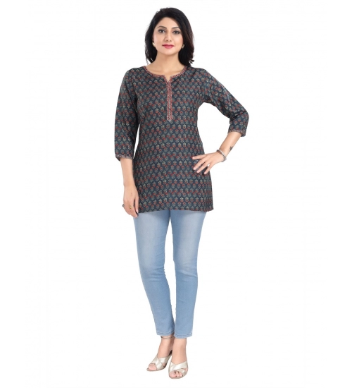 Women's 3/4th Sleeve Viscose Blend Tunic Short Top (Blue)