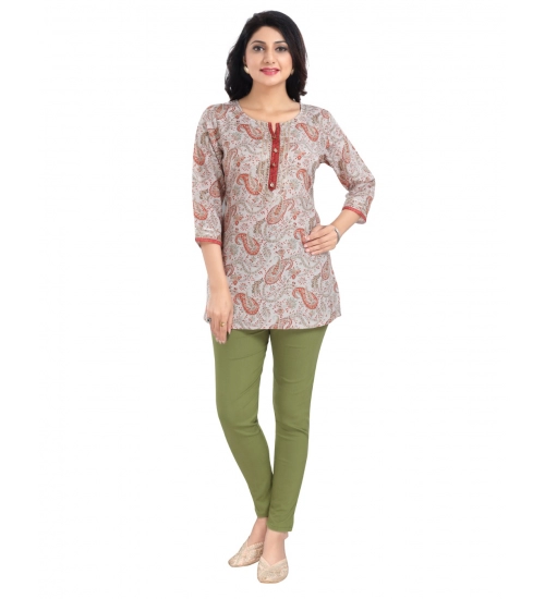 Women's 3/4th Sleeve Viscose Blend Tunic Short Top (Off White)