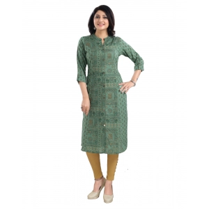 Generic Women's 3/4th Sleeve Viscose Tunic Long Kurti (Green)