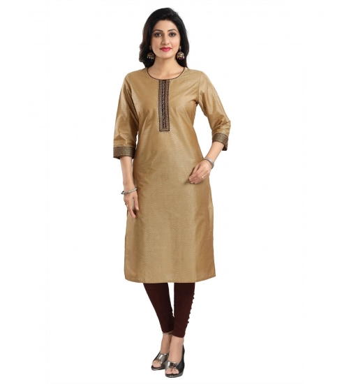 Women's 3/4th Sleeve Silk Blend Tunic Long Kurti (Beige)