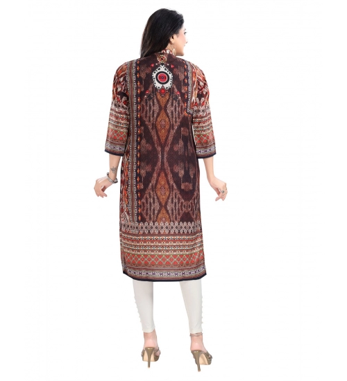 Women's 3/4th Sleeve Masleen Tunic Long Kurti (Brown)