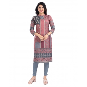 Generic Women's 3/4th Sleeve Masleen Tunic Long Kurti (Coral)