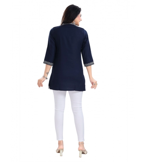 Women's 3/4th Sleeve Viscose Tunic Short Top (Blue)