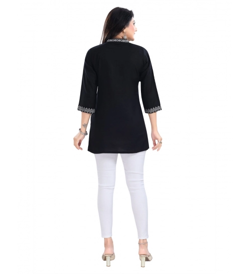 Women's 3/4th Sleeve Viscose Tunic Short Top (Black)