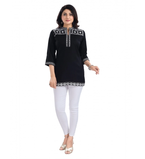 Women's 3/4th Sleeve Viscose Tunic Short Top (Black)