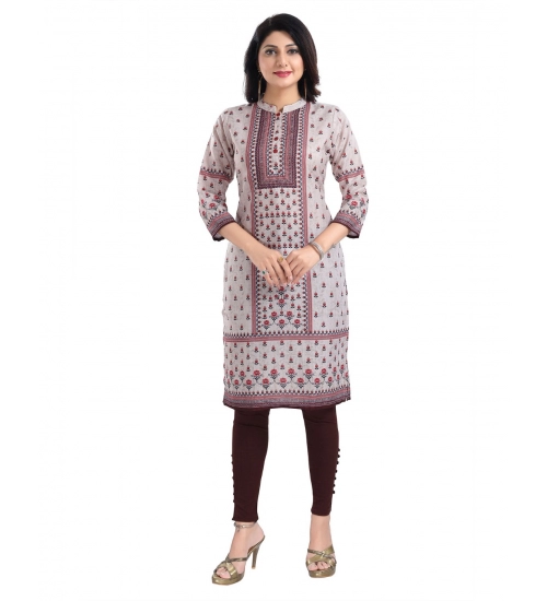 Women's 3/4th Sleeve Cotton Blend Tunic Long Kurti (Beige)