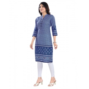 Generic Women's 3/4th Sleeve Cotton Blend Tunic Long Kurti (Blue)