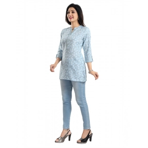 Generic Women's 3/4th Sleeve Viscose Blend Tunic Short Top (Blue)
