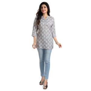Generic Women's 3/4th Sleeve Viscose Blend Tunic Short Top (Grey)