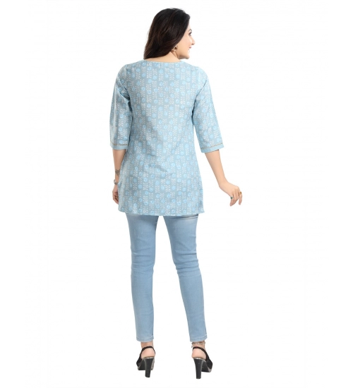 Women's 3/4th Sleeve Viscose Blend Tunic Short Top (Blue)