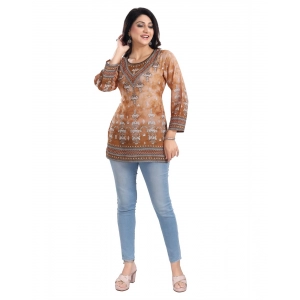 Generic Women's 3/4th Sleeve Faux Crepe Tunic Short Top (Light Brown)