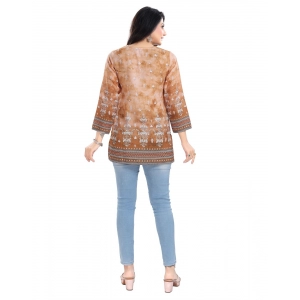 Generic Women's 3/4th Sleeve Faux Crepe Tunic Short Top (Light Brown)