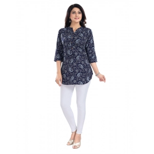 Generic Women's 3/4th Sleeve Polyester Tunic Short Top (Blue)