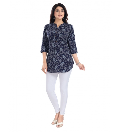 Women's 3/4th Sleeve Polyester Tunic Short Top (Blue)
