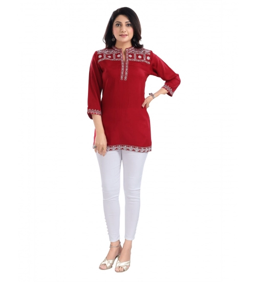 Women's 3/4th Sleeve Viscose Tunic Short Top (Red)