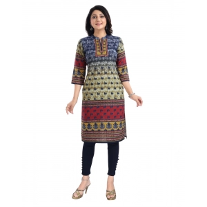 Generic Women's 3/4th Sleeve Cotton Blend Tunic Long Kurti (Multicolor)