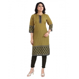 Generic Women's 3/4th Sleeve Cotton Blend Tunic Long Kurti (Yellow)