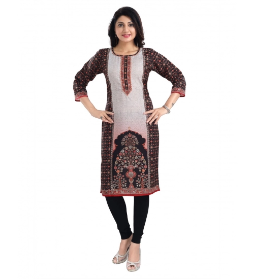 Women's 3/4th Sleeve Cotton Blend Tunic Long Kurti (Brown)