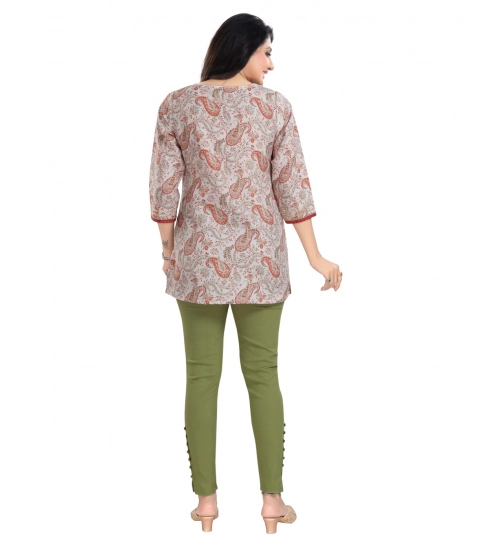 Women's 3/4th Sleeve Viscose Blend Tunic Short Top (Off White)